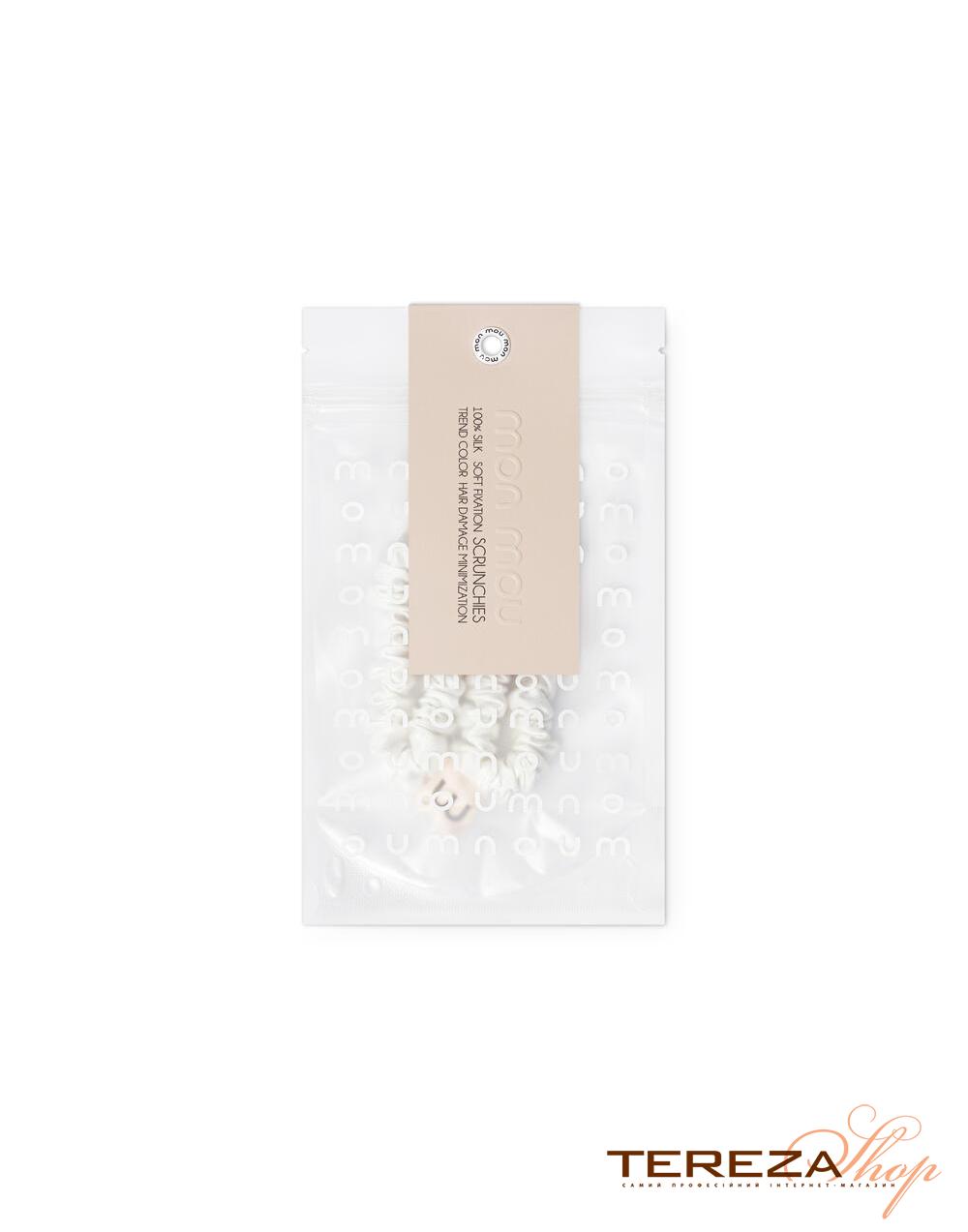 SILK MINI SLIM SCRUNCHIE SET WHITE MON MOU | Tereza Shop